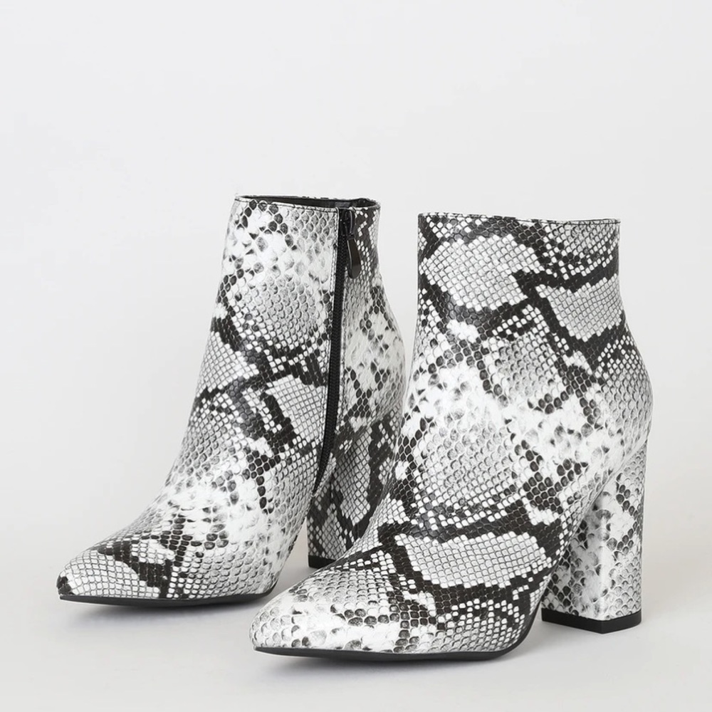 Ottava Black and White Snake High Heel Booties